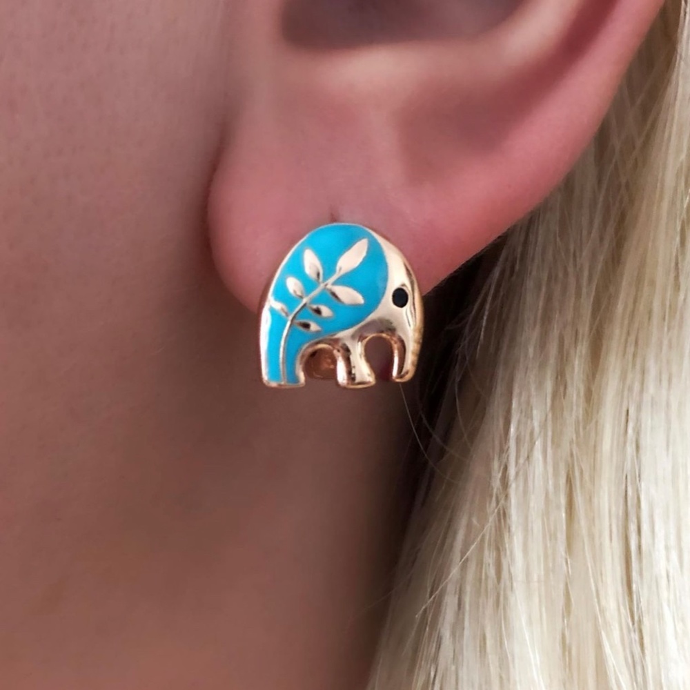 LAST ONE Elephant Hoop Earrings 18k Gold Plated Enameled